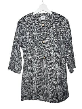 Cabi Chevron Button Front Jacket Small Gray White 3/4 Sleeve Preppy Blazer